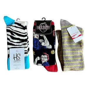 Vintage Y2K Sock Bundle Knee High Zebra Animal Print Rosie the Riveter Feminist